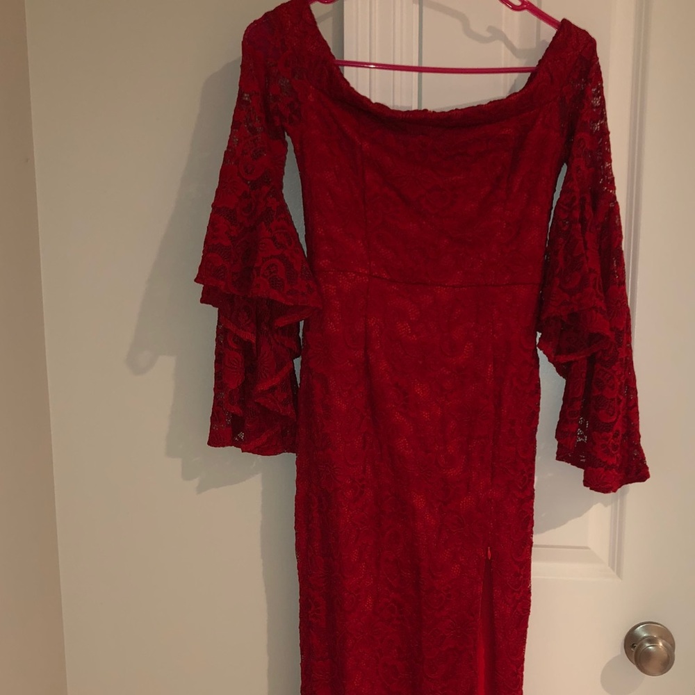 Long red lace gown